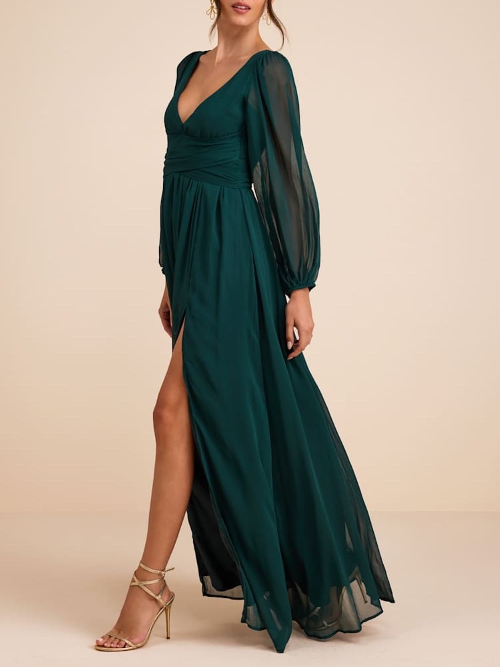 Lulus Enchant My Love Emerald Green V-Neck Long Sleeve Maxi Dress Size 2X NWT